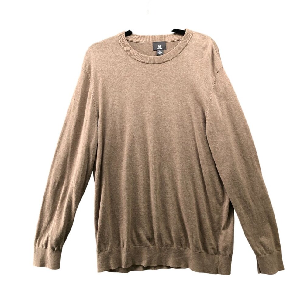 H&M Slim Fit Sweater Mens‎ XL Cotton Crewneck Tight Knit Tan Pullover